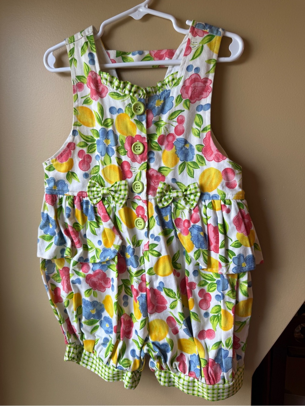 Rachel’s Kids Vintage Fruit Floral Gingham Bubble Romper 4
